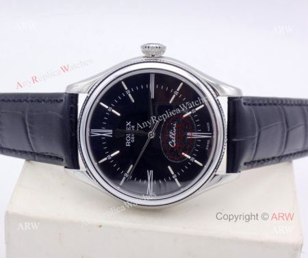 High Quality Rolex Geneve Cellini Black Face Sapphire glass Black Leather Watch